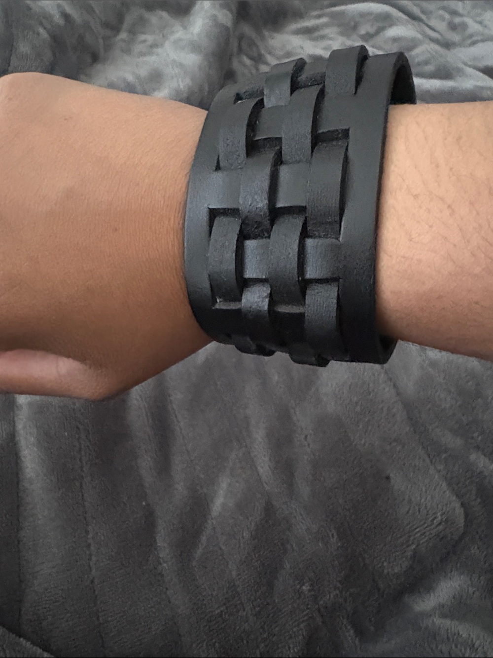 Black Woven Leather Cuff Bracelet